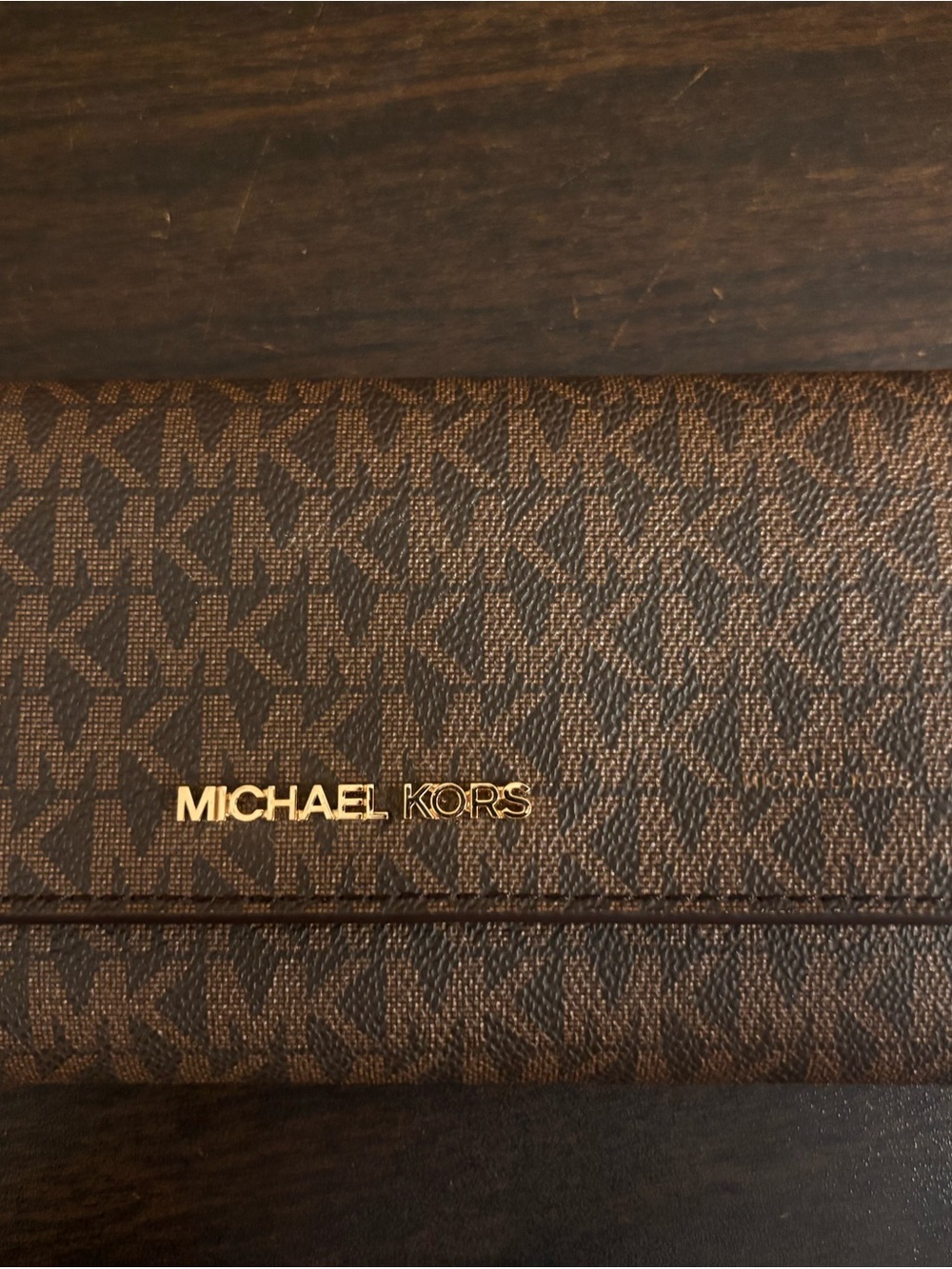 Michael Kors Brown MK Logo Continental Wallet with Gold Logo